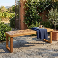 Mesco Outdoor Bench Set of 2, Slatted Seat, Sled Base, Natural Brown 60 Inch-BM355249