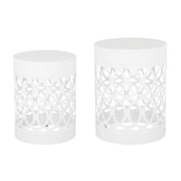 Reeta Outdoor End Table Set of 2, Cylindrical, Laser Cut, White Iron-BM355250