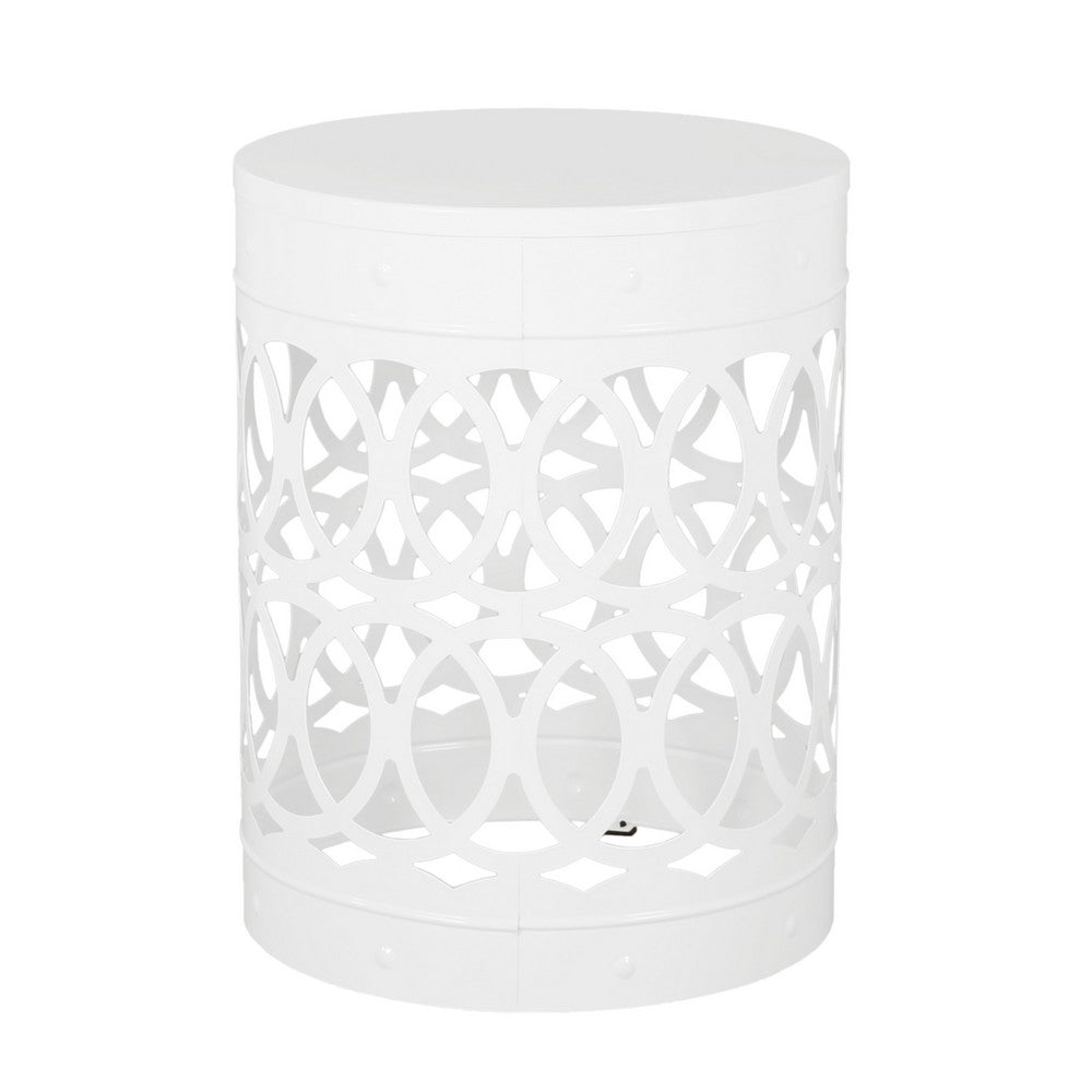 Reeta Outdoor End Table Set of 2, Cylindrical, Laser Cut, White Iron-BM355250