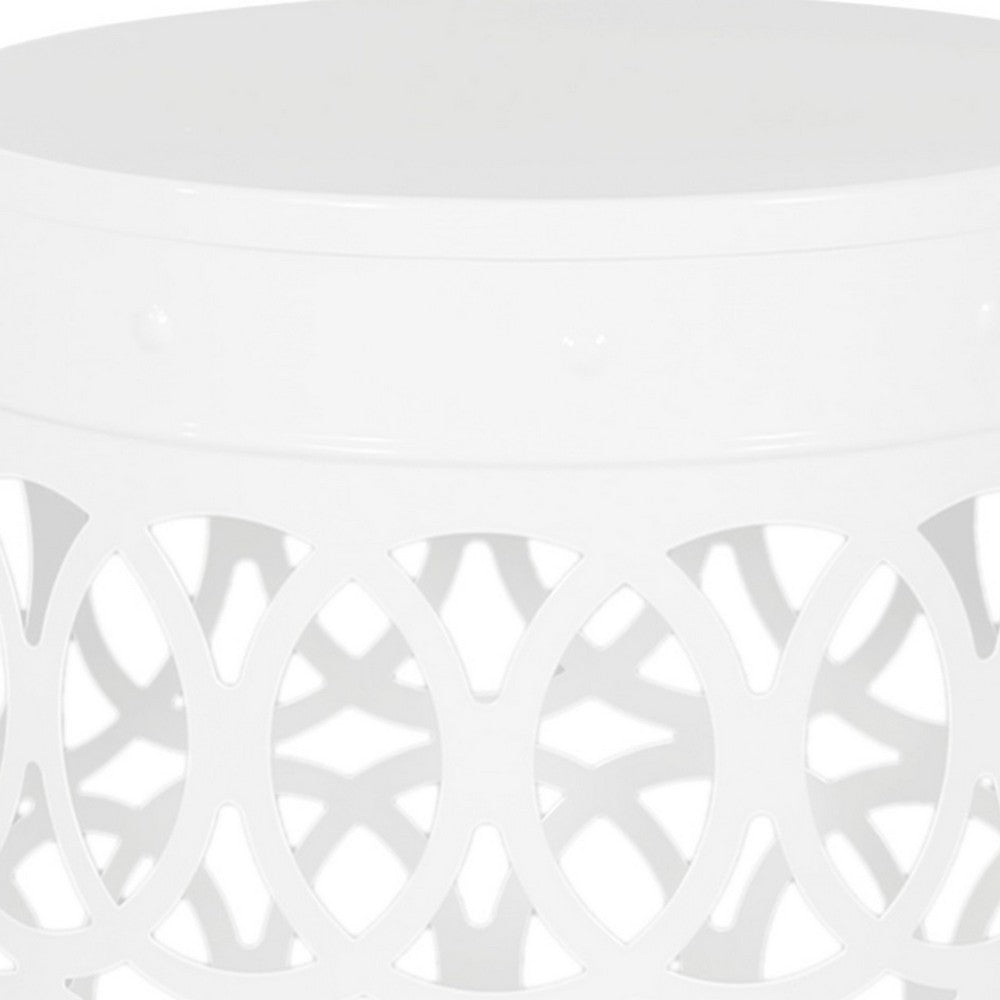 Reeta Outdoor End Table Set of 2, Cylindrical, Laser Cut, White Iron-BM355250