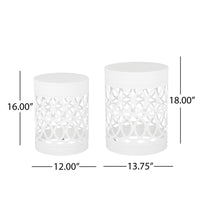 Reeta Outdoor End Table Set of 2, Cylindrical, Laser Cut, White Iron-BM355250