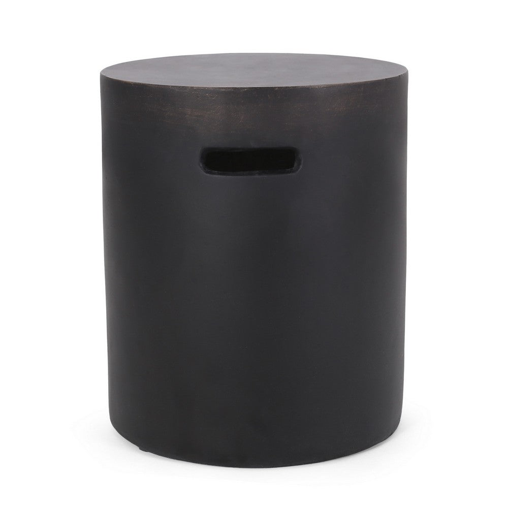 Outdoor Side End Table, Cylindrical, Cutout Handle, Copper Concrete 19 Inch-BM355251