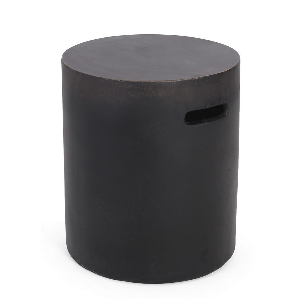 Outdoor Side End Table, Cylindrical, Cutout Handle, Copper Concrete 19 Inch-BM355251