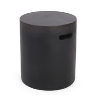 Outdoor Side End Table, Cylindrical, Cutout Handle, Copper Concrete 19 Inch-BM355251