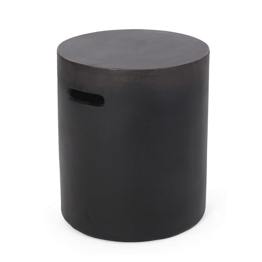 Outdoor Side End Table, Cylindrical, Cutout Handle, Copper Concrete 19 Inch-BM355251