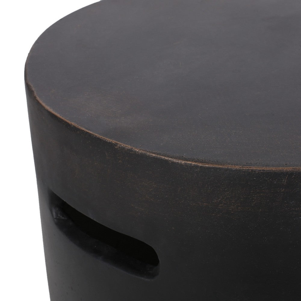 Outdoor Side End Table, Cylindrical, Cutout Handle, Copper Concrete 19 Inch-BM355251