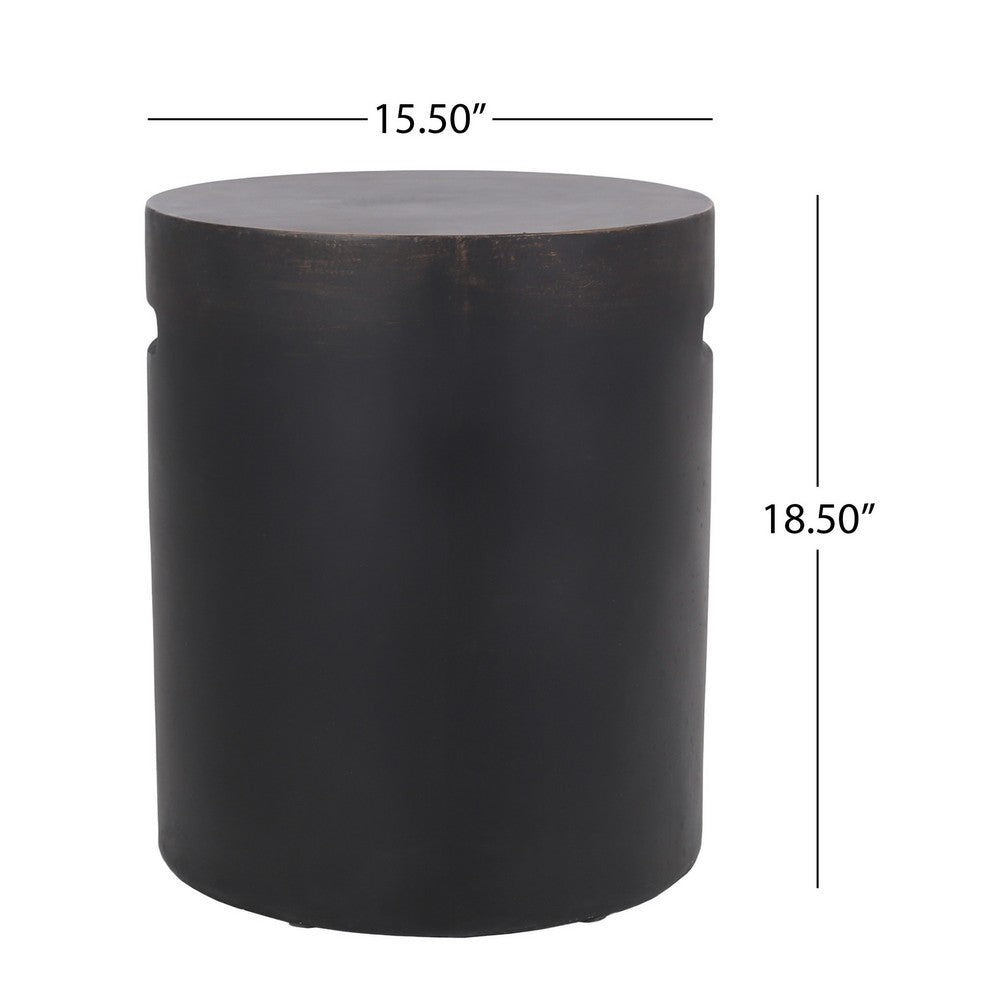Outdoor Side End Table, Cylindrical, Cutout Handle, Copper Concrete 19 Inch-BM355251
