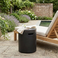 Outdoor Side End Table, Cylindrical, Cutout Handle, Copper Concrete 19 Inch-BM355251