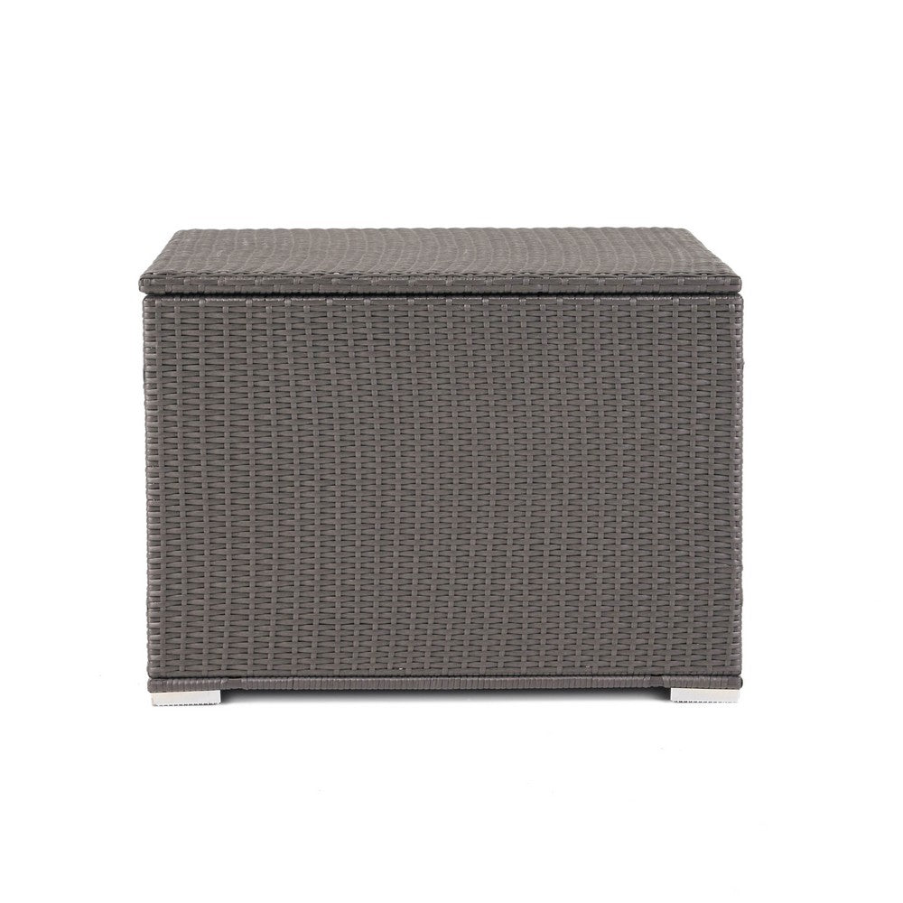 Sanie 100 Gallon Outdoor Wicker Storage Box, Metal Frame, Gray, 34 x 34 Square-BM355252