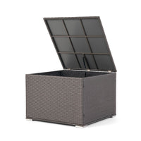 Sanie 100 Gallon Outdoor Wicker Storage Box, Metal Frame, Gray, 34 x 34 Square-BM355252