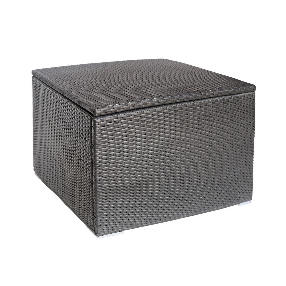 Sanie 100 Gallon Outdoor Wicker Storage Box, Metal Frame, Gray, 34 x 34 Square-BM355252