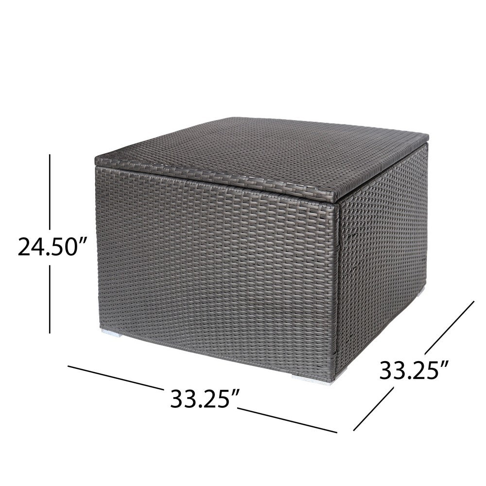 Sanie 100 Gallon Outdoor Wicker Storage Box, Metal Frame, Gray, 34 x 34 Square-BM355252