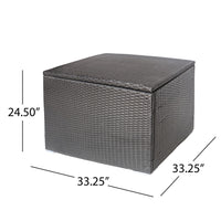 Sanie 100 Gallon Outdoor Wicker Storage Box, Metal Frame, Gray, 34 x 34 Square-BM355252