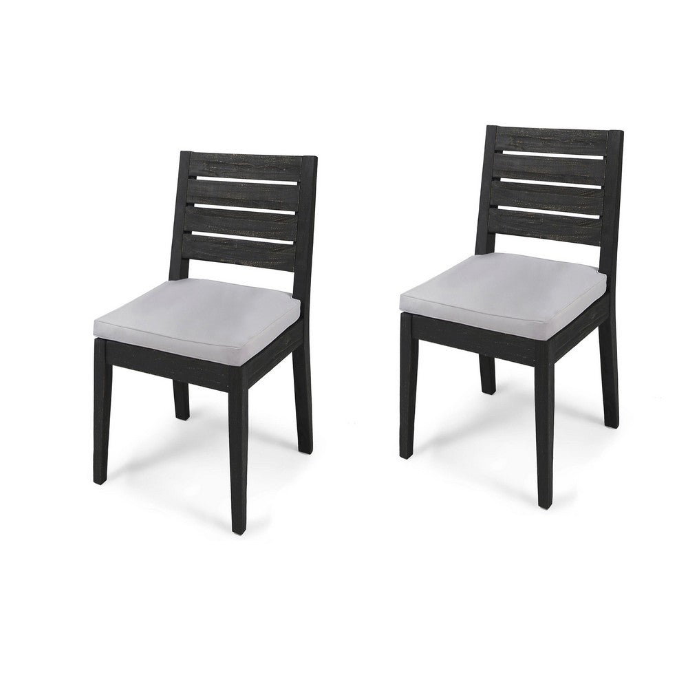 Outdoor Armless Dining Chair Set of 2, Water Resistant Cushions, Gray-BM355253