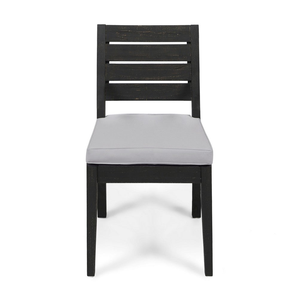 Outdoor Armless Dining Chair Set of 2, Water Resistant Cushions, Gray-BM355253