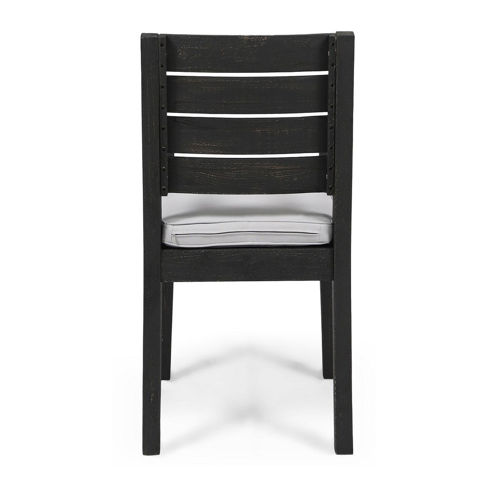Outdoor Armless Dining Chair Set of 2, Water Resistant Cushions, Gray-BM355253