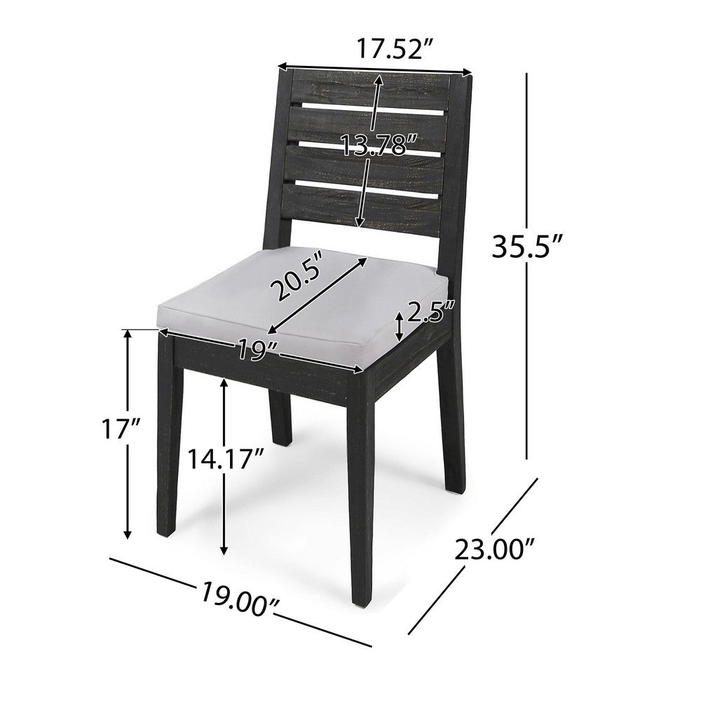 Outdoor Armless Dining Chair Set of 2, Water Resistant Cushions, Gray-BM355253