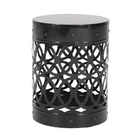 Outdoor End Table, Geometric Cutouts, Round Top, Black Iron, 18 Inch -BM355254