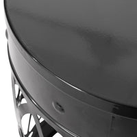 Outdoor End Table, Geometric Cutouts, Round Top, Black Iron, 18 Inch -BM355254