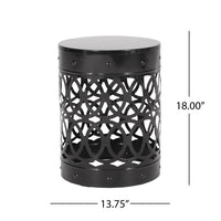 Outdoor End Table, Geometric Cutouts, Round Top, Black Iron, 18 Inch -BM355254