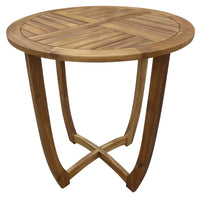 Outdoor Round Accent Table, Slatted Top, Cross Base, Teak Finish 30 Inch - BM355256