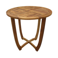 Outdoor Round Accent Table, Slatted Top, Cross Base, Teak Finish 30 Inch - BM355256