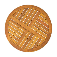 Outdoor Round Accent Table, Slatted Top, Cross Base, Teak Finish 30 Inch - BM355256