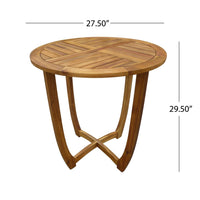 Outdoor Round Accent Table, Slatted Top, Cross Base, Teak Finish 30 Inch - BM355256