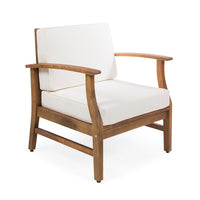 Hoye Outdoor Club Chair, Cream Cushions, Brown Acacia Wood  - BM355257