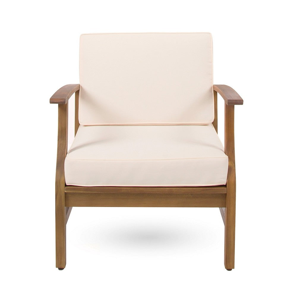 Hoye Outdoor Club Chair, Cream Cushions, Brown Acacia Wood  - BM355257