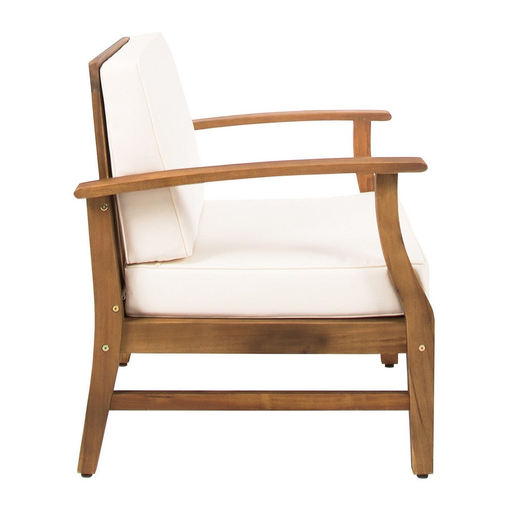Hoye Outdoor Club Chair, Cream Cushions, Brown Acacia Wood  - BM355257