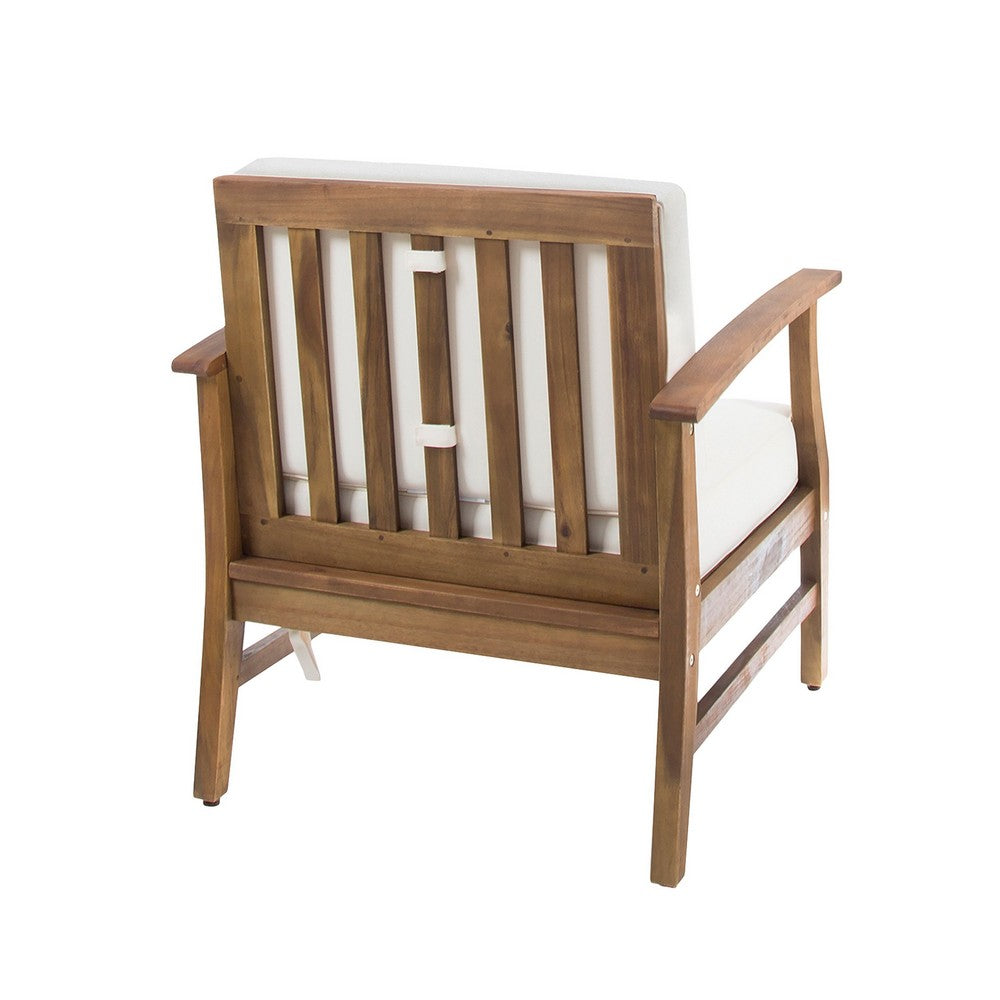 Hoye Outdoor Club Chair, Cream Cushions, Brown Acacia Wood  - BM355257