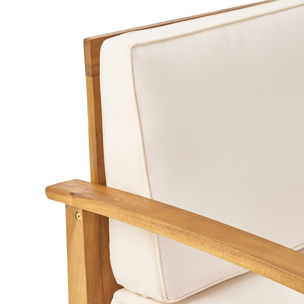 Hoye Outdoor Club Chair, Cream Cushions, Brown Acacia Wood  - BM355257