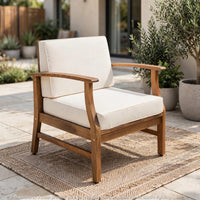 Hoye Outdoor Club Chair, Cream Cushions, Brown Acacia Wood  - BM355257
