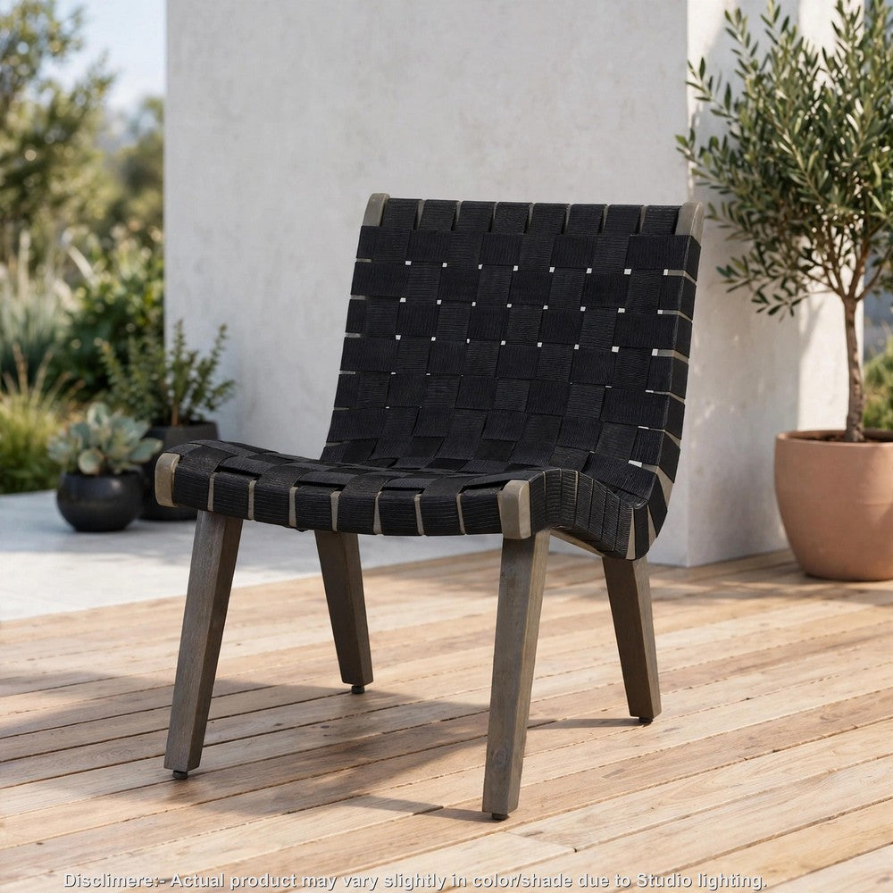 Chary Outdoor Lounge Chair, Rope Woven Seat and Back, Gray Wood - BM355258