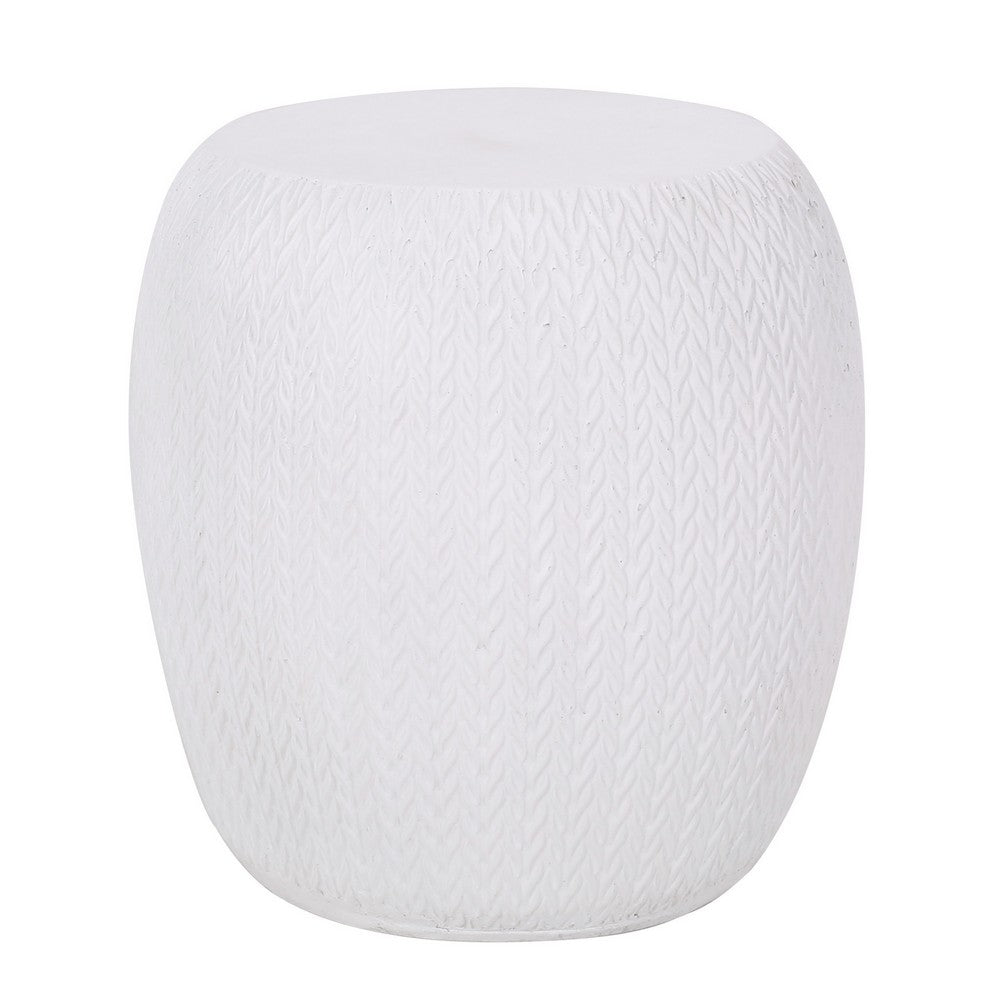 Outdoor Side End Table, Antique White Concrete, Braided Pattern, 16 Inch - BM355259