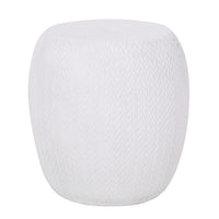 Outdoor Side End Table, Antique White Concrete, Braided Pattern, 16 Inch - BM355259