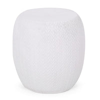 Outdoor Side End Table, Antique White Concrete, Braided Pattern, 16 Inch - BM355259