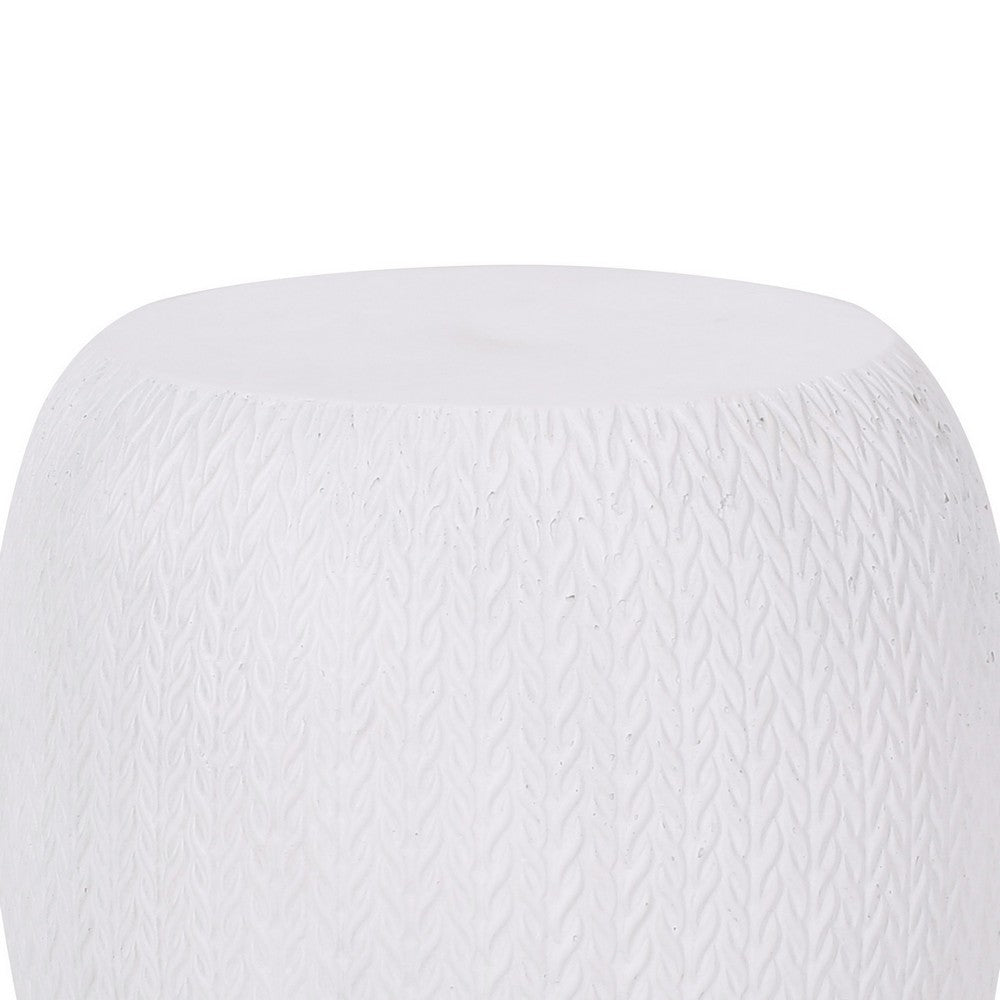 Outdoor Side End Table, Antique White Concrete, Braided Pattern, 16 Inch - BM355259