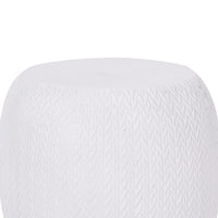 Outdoor Side End Table, Antique White Concrete, Braided Pattern, 16 Inch - BM355259