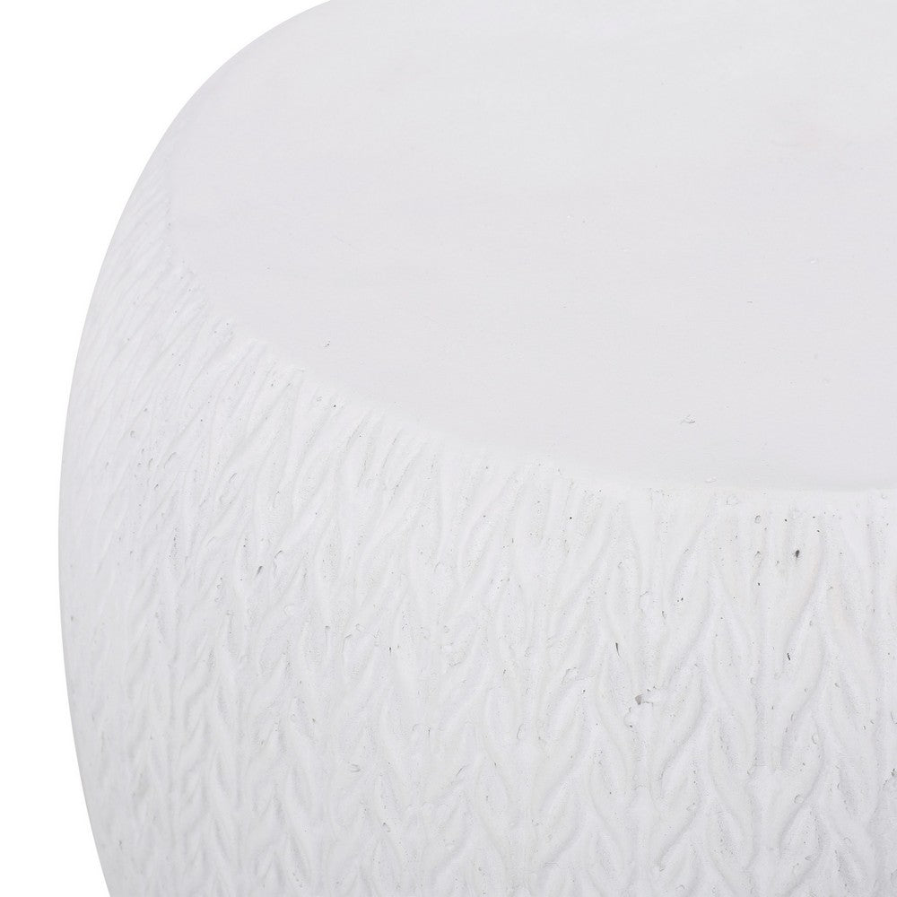 Outdoor Side End Table, Antique White Concrete, Braided Pattern, 16 Inch - BM355259