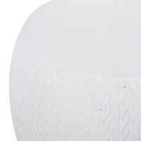 Outdoor Side End Table, Antique White Concrete, Braided Pattern, 16 Inch - BM355259