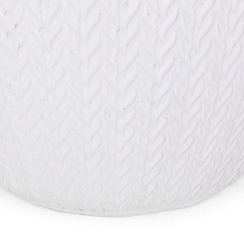 Outdoor Side End Table, Antique White Concrete, Braided Pattern, 16 Inch - BM355259