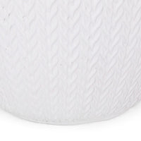 Outdoor Side End Table, Antique White Concrete, Braided Pattern, 16 Inch - BM355259