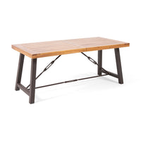 Ceso Outdoor Dining Table, Powder Coated Base, Teak and Black Iron, 70 Inch - BM355261