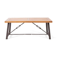 Ceso Outdoor Dining Table, Powder Coated Base, Teak and Black Iron, 70 Inch - BM355261