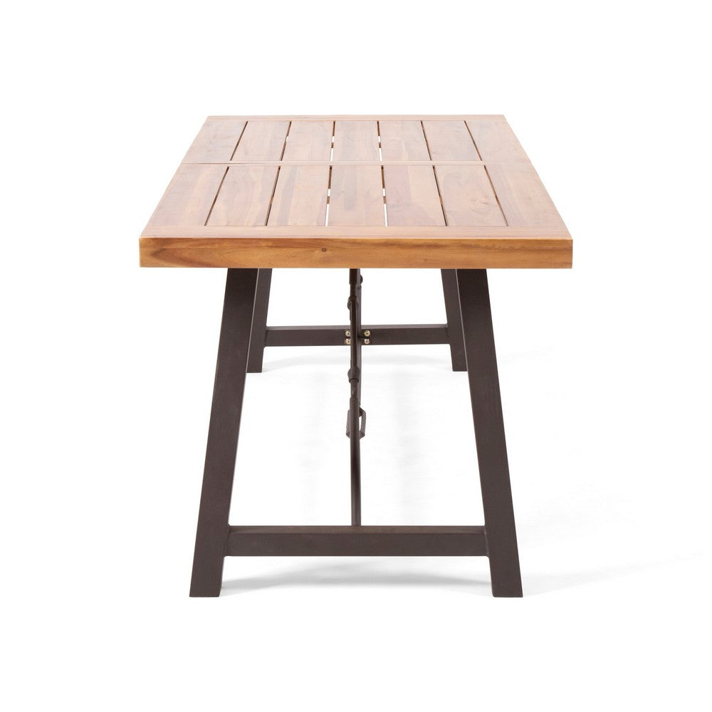 Ceso Outdoor Dining Table, Powder Coated Base, Teak and Black Iron, 70 Inch - BM355261