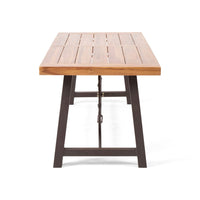 Ceso Outdoor Dining Table, Powder Coated Base, Teak and Black Iron, 70 Inch - BM355261