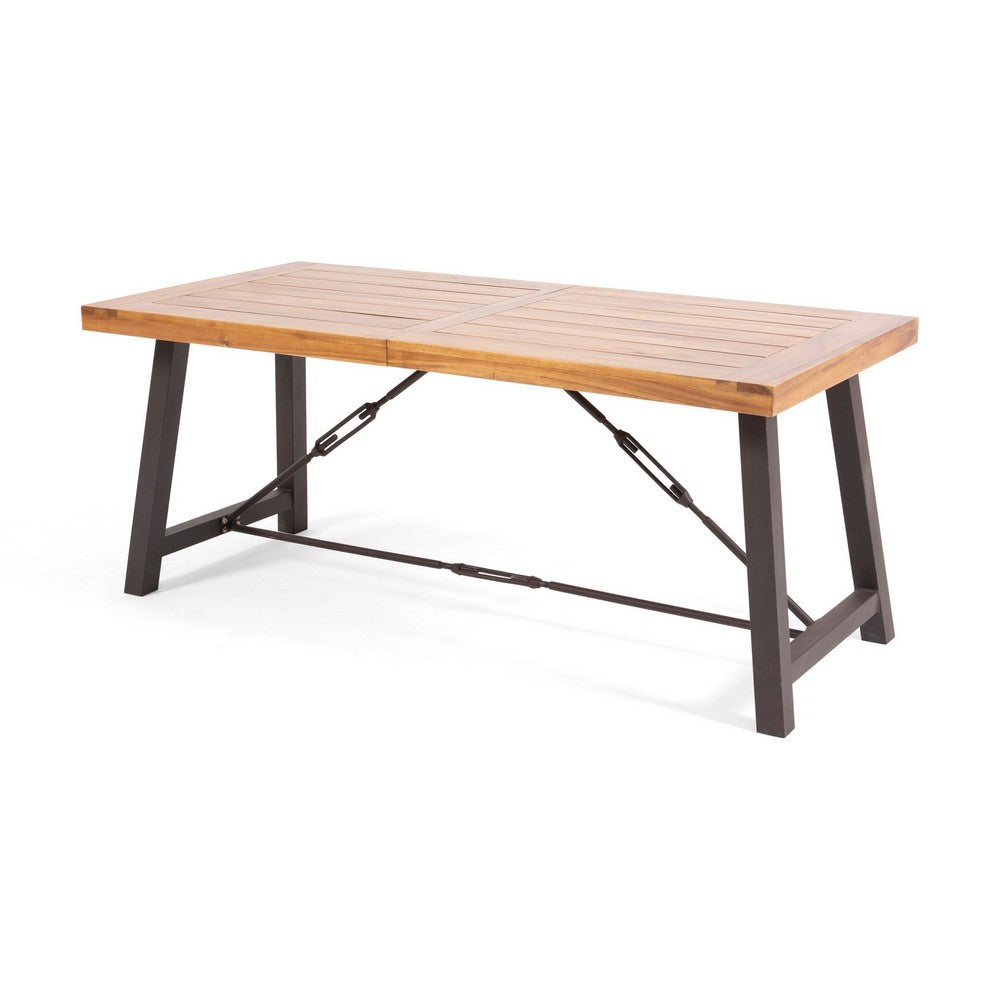 Ceso Outdoor Dining Table, Powder Coated Base, Teak and Black Iron, 70 Inch - BM355261