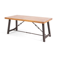 Ceso Outdoor Dining Table, Powder Coated Base, Teak and Black Iron, 70 Inch - BM355261